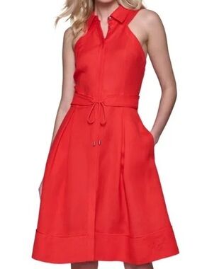 NWOT Karl Lagerfeld Vibrant Orange Sleeveless Tie-Waist Dress